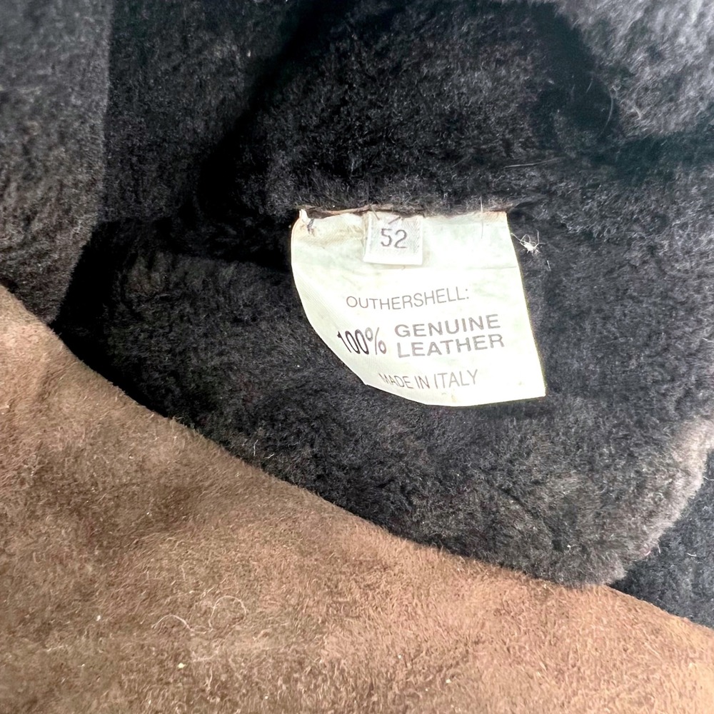 Saks Fifth Avenue Mens L Shearling Coat Brown Suede Leather Jacket Made in Italy - Picture 10 of 10